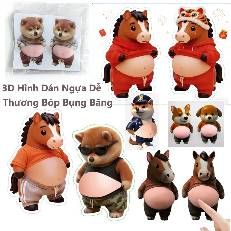 Miếng Dán Ngựa Hoạt Hình Ngựa 3D Bụng Băng Dính 2 Mảnh Sổ Lưu Niệm Dán Hàng Thủ Công Vỏ Điện Thoại