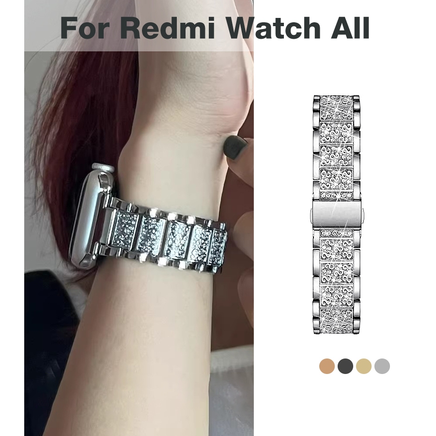 Thời trang nữ Phiên bản rộng rãi Full Diamond Dây đeo vòng tay kim loại chất lượng cao Thích hợp cho Redmi xiaomi Redmi Watch 5 5lite 5Acitve 4 3Active 3 2Lite 2