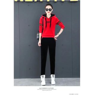 Lông Cừu Lót Dày Vàng Nhung Thể Thao Thường Ngày Phù Hợp Với Nữ Mùa Đông Kích Thước Lớn Rời Có Mũ Trùm Đầu Áo Hai Mảnh