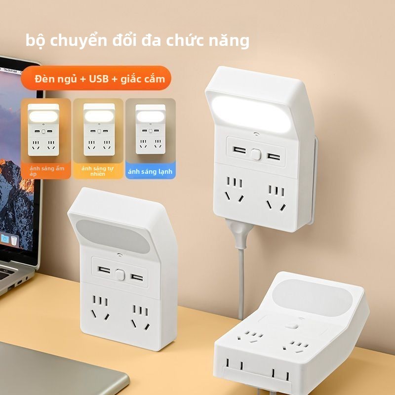 Điều khiển bằng giọng nói Đa chức năng với đèn ngủ Bộ mở rộng ổ cắm không dây Bộ chuyển đổi USB gia đình có lỗ cắm