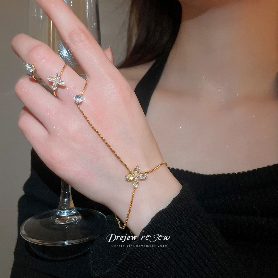 DREJEW Zircon Tay Dây Xích Nữ Màu Vàng Thanh Lịch Ngọt Ngào Thiết Kế Thời Trang Hàng Ngày Hợp Thời Trang Trang Phụ Kiện Trang Sức