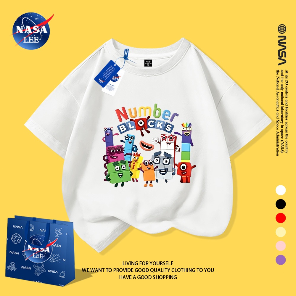 Áo phông ngắn tay NASA trẻ em mẫu thời trang hè Number BLOCKS - In hình sắc màu rực rỡ, phiên bản unisex cho bé trai và bé gái