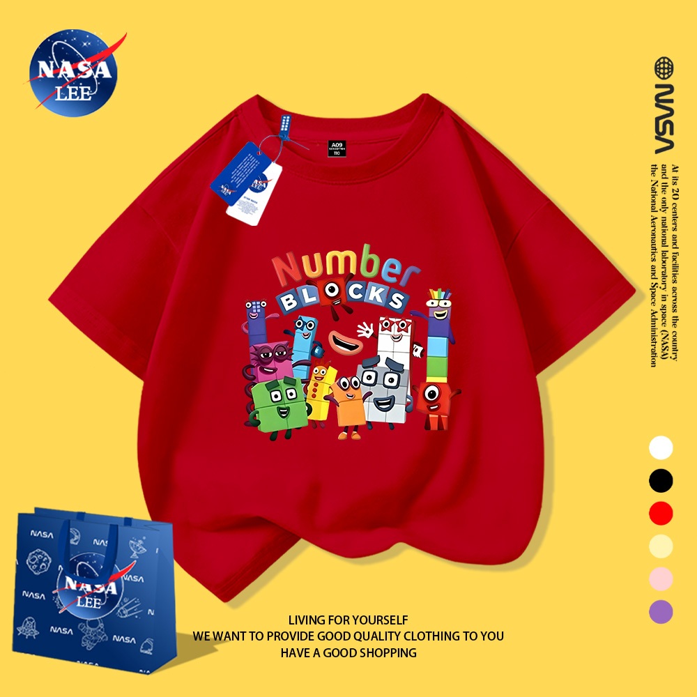 Áo phông ngắn tay NASA trẻ em mẫu thời trang hè Number BLOCKS - In hình sắc màu rực rỡ, phiên bản unisex cho bé trai và bé gái