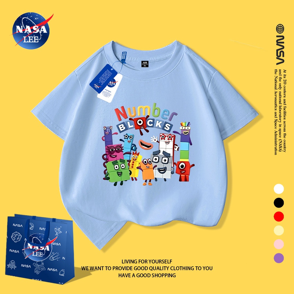 Áo phông ngắn tay NASA trẻ em mẫu thời trang hè Number BLOCKS - In hình sắc màu rực rỡ, phiên bản unisex cho bé trai và bé gái