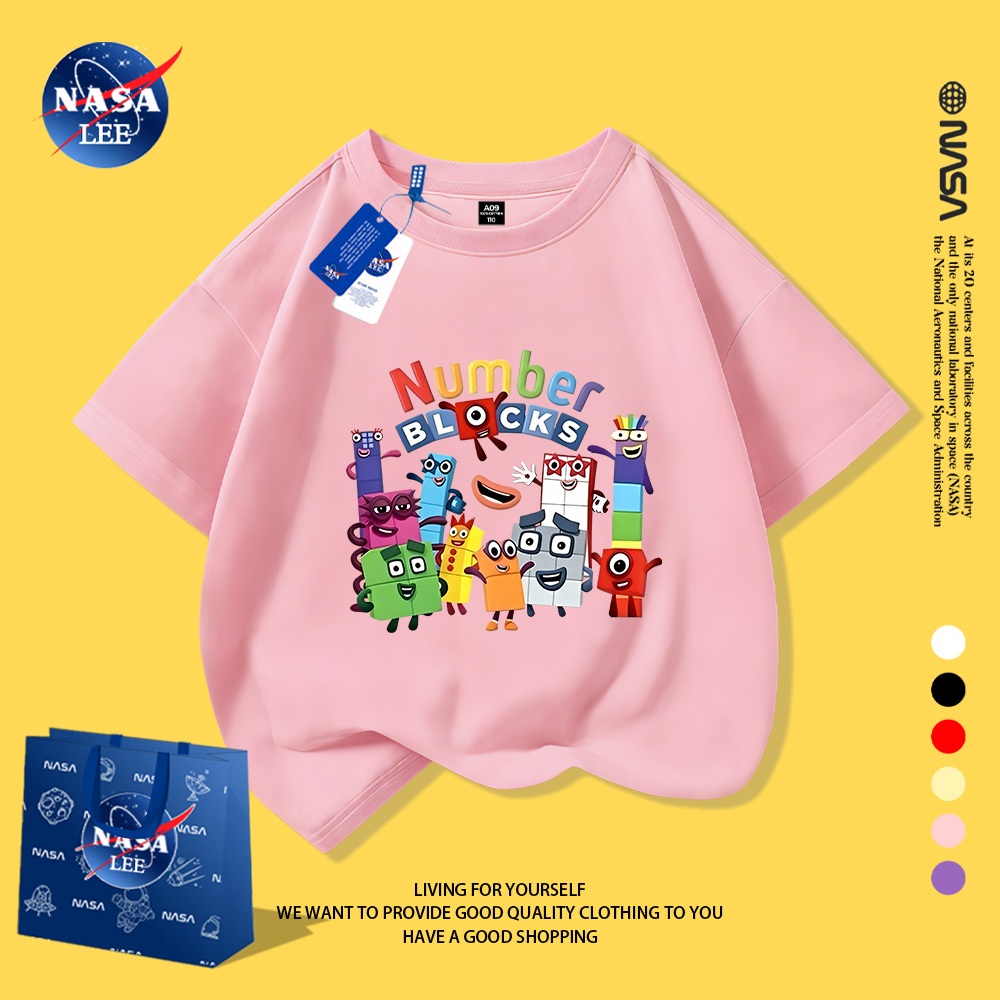 Áo phông ngắn tay NASA trẻ em mẫu thời trang hè Number BLOCKS - In hình sắc màu rực rỡ, phiên bản unisex cho bé trai và bé gái