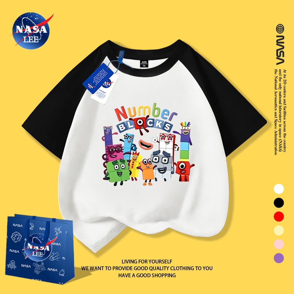 Áo phông ngắn tay NASA trẻ em mẫu thời trang hè Number BLOCKS - In hình sắc màu rực rỡ, phiên bản unisex cho bé trai và bé gái