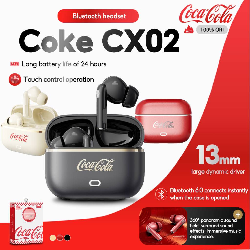 Tai nghe Coca-Cola CX02 trong tai Bluetooth 6.0 Âm thanh vòm có Mic | BigBuy360 - bigbuy360.vn