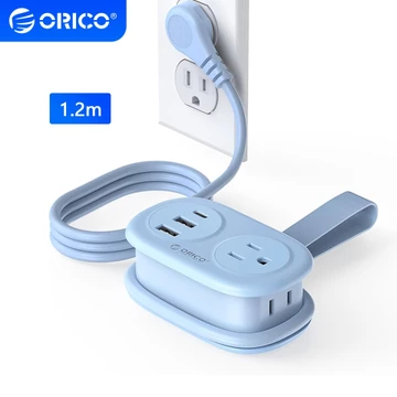 Dây nối dài ORICO 1,2m với cổng USB A Type C Dải nguồn du lịch 2 ổ cắm AC Bảo vệ chống sét phích cắm US Ổ cắm dây có thể gió AP3