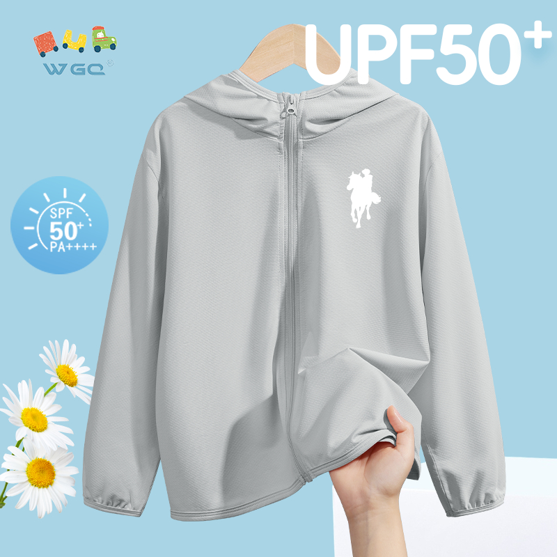 W.G.Q Áo chống nắng bé trai / bé gái, thiết kế Cardigan có mũ trùm đầu có in, thoáng khí nhẹ, chỉ số chống nắng 50 +