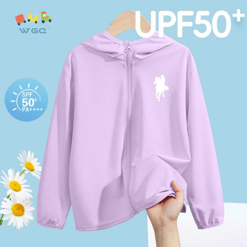 W.G.Q Áo chống nắng bé trai / bé gái, thiết kế Cardigan có mũ trùm đầu có in, thoáng khí nhẹ, chỉ số chống nắng 50 +