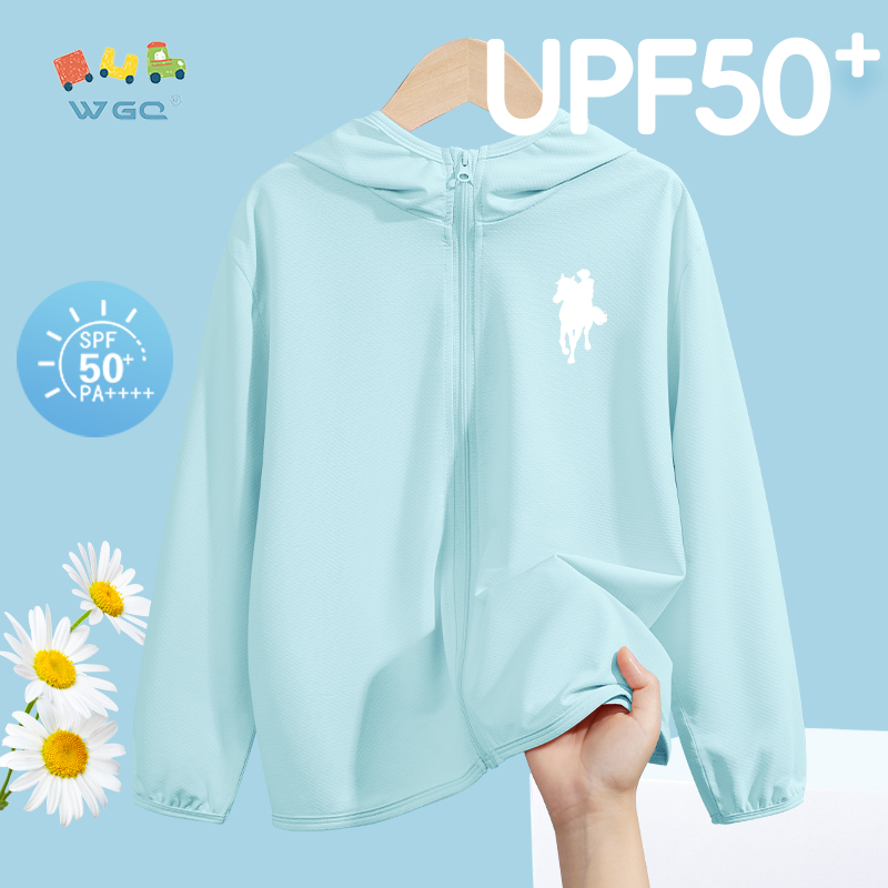 W.G.Q Áo chống nắng bé trai / bé gái, thiết kế Cardigan có mũ trùm đầu có in, thoáng khí nhẹ, chỉ số chống nắng 50 +