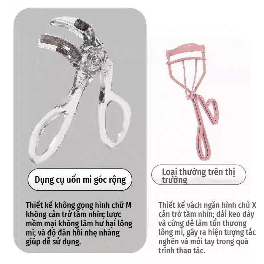 Lược chải răng góc rộng Dụng cụ uốn mi không viền định hình một phần Kẹp uốn hướng dương dành cho người mới biết lông mi di động