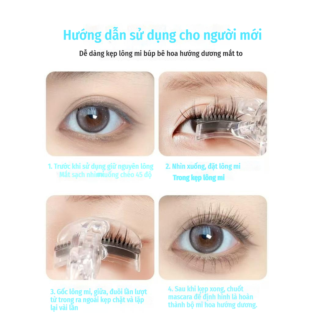 Lược chải răng góc rộng Dụng cụ uốn mi không viền định hình một phần Kẹp uốn hướng dương dành cho người mới biết lông mi di động