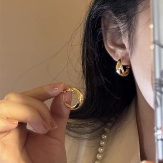 Bông tai vòng kim loại mạ điện nữ, style tối giản, chất lượng cao