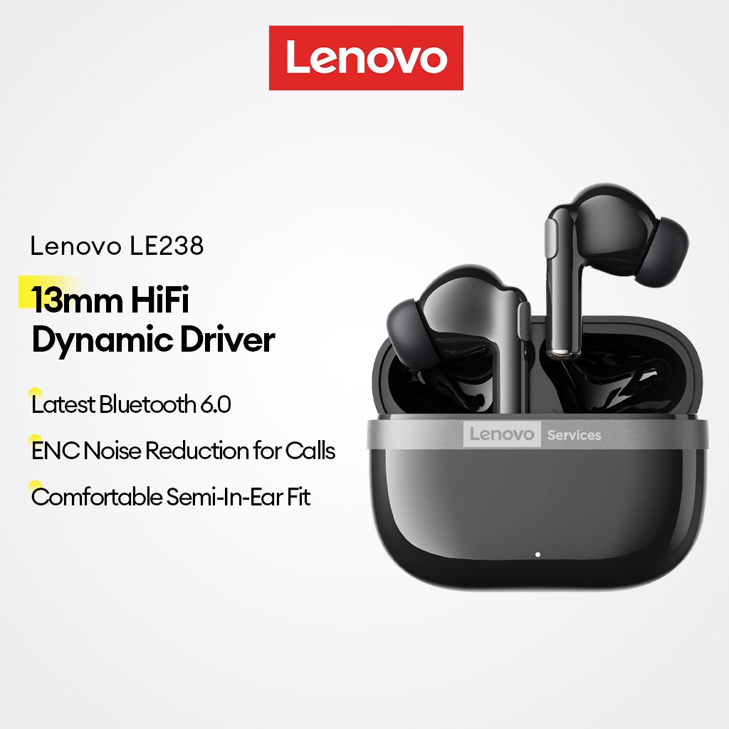 Tai nghe Bluetooth Lenovo LE238 và Tai nghe không dây có Bluetooth V6.0 và ENC Giảm tiếng ồn cộng với Trình điều khiển HiFi 13mm