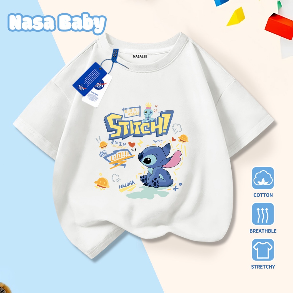 🚀Xu hướng hot 2026🚀 Áo thun trẻ em họa tiết Stitch NASA 100% chất liệu cotton Unisex Giao hàng ngay
