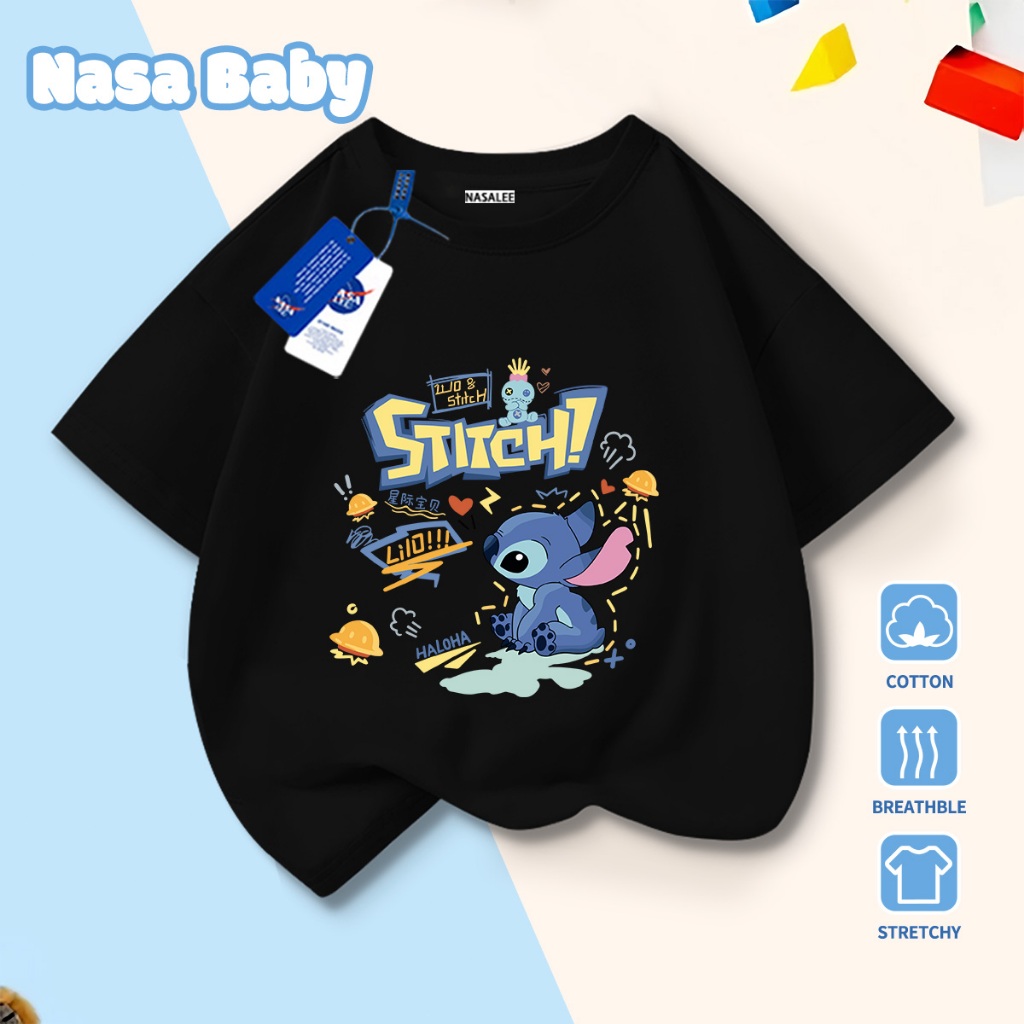 🚀Xu hướng hot 2026🚀 Áo thun trẻ em họa tiết Stitch NASA 100% chất liệu cotton Unisex Giao hàng ngay