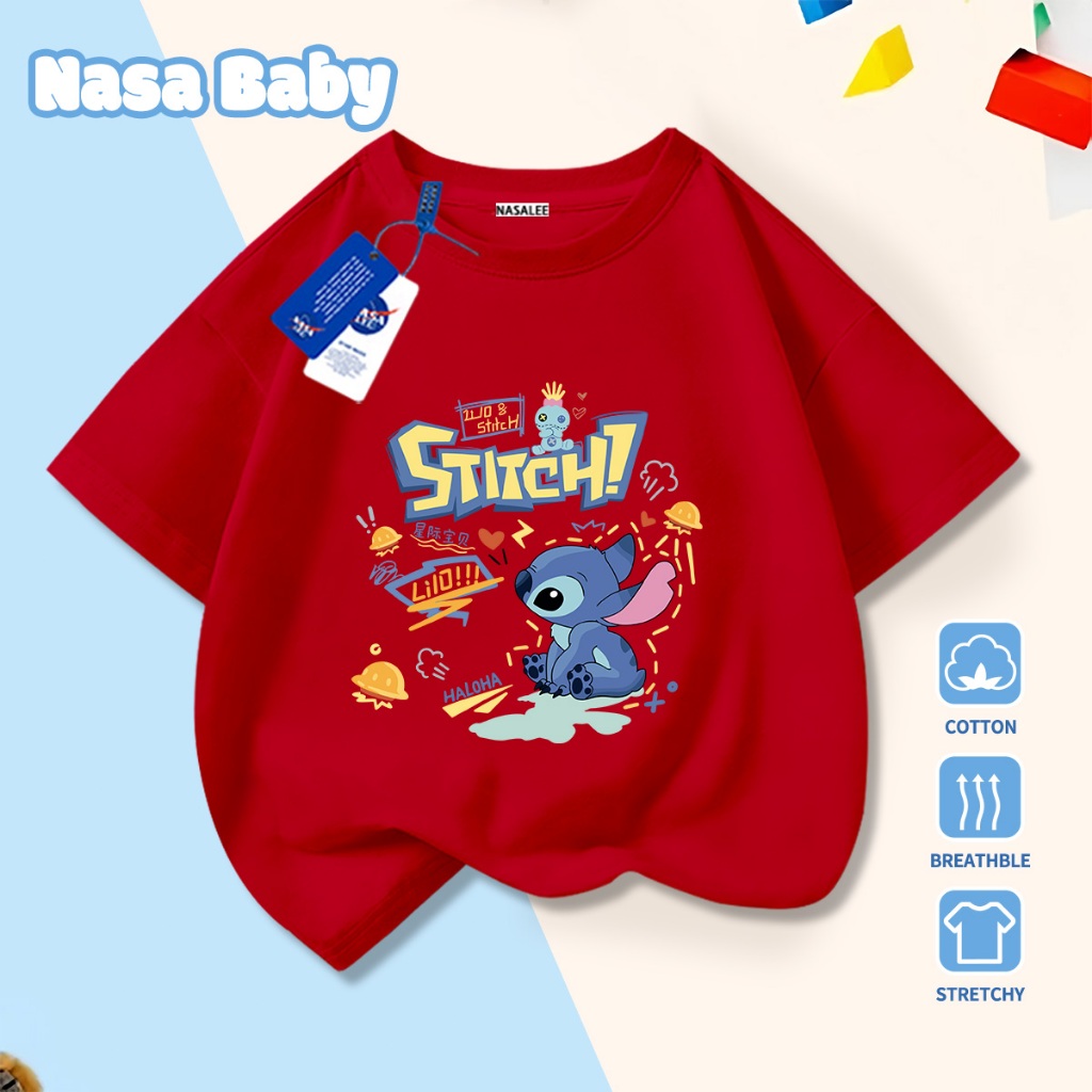 🚀Xu hướng hot 2026🚀 Áo thun trẻ em họa tiết Stitch NASA 100% chất liệu cotton Unisex Giao hàng ngay