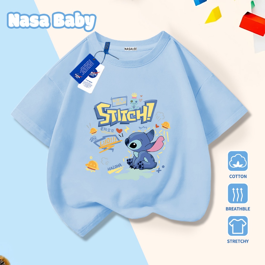 🚀Xu hướng hot 2026🚀 Áo thun trẻ em họa tiết Stitch NASA 100% chất liệu cotton Unisex Giao hàng ngay