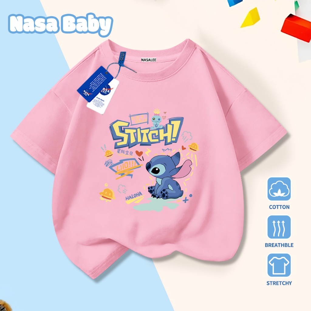 🚀Xu hướng hot 2026🚀 Áo thun trẻ em họa tiết Stitch NASA 100% chất liệu cotton Unisex Giao hàng ngay