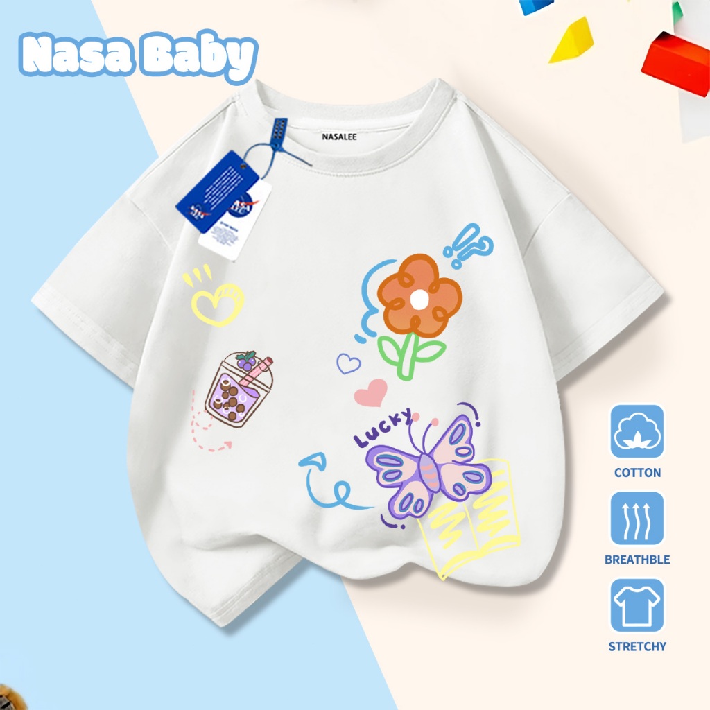 🚀Xu hướng hot 2026🚀 Áo thun trẻ em họa tiết bươm bướm NASA 100% chất liệu cotton Unisex Giao hàng ngay