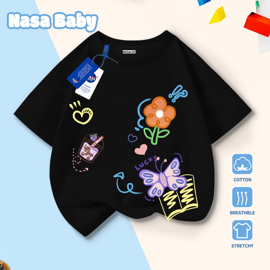 🚀Xu hướng hot 2026🚀 Áo thun trẻ em họa tiết bươm bướm NASA 100% chất liệu cotton Unisex Giao hàng ngay