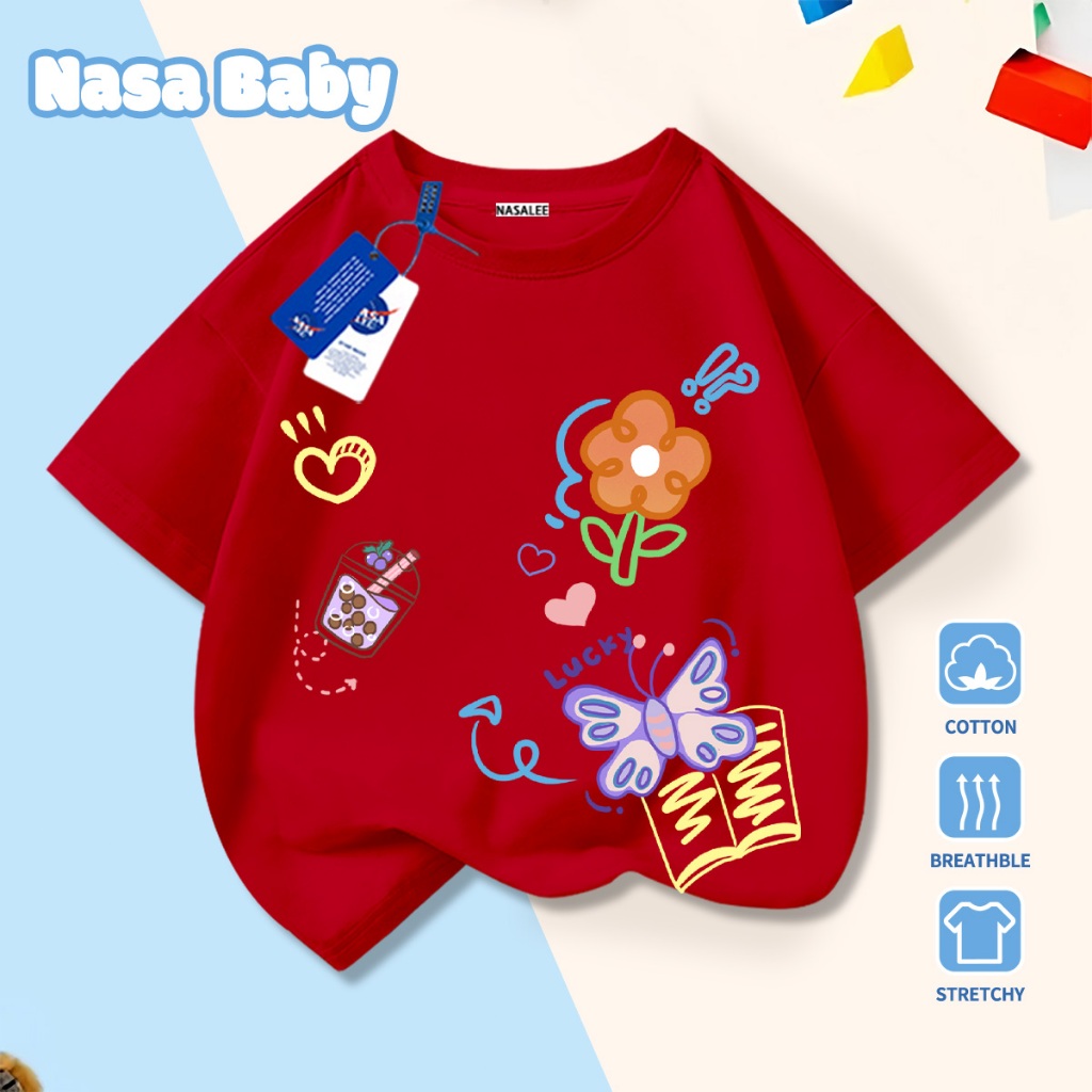 🚀Xu hướng hot 2026🚀 Áo thun trẻ em họa tiết bươm bướm NASA 100% chất liệu cotton Unisex Giao hàng ngay