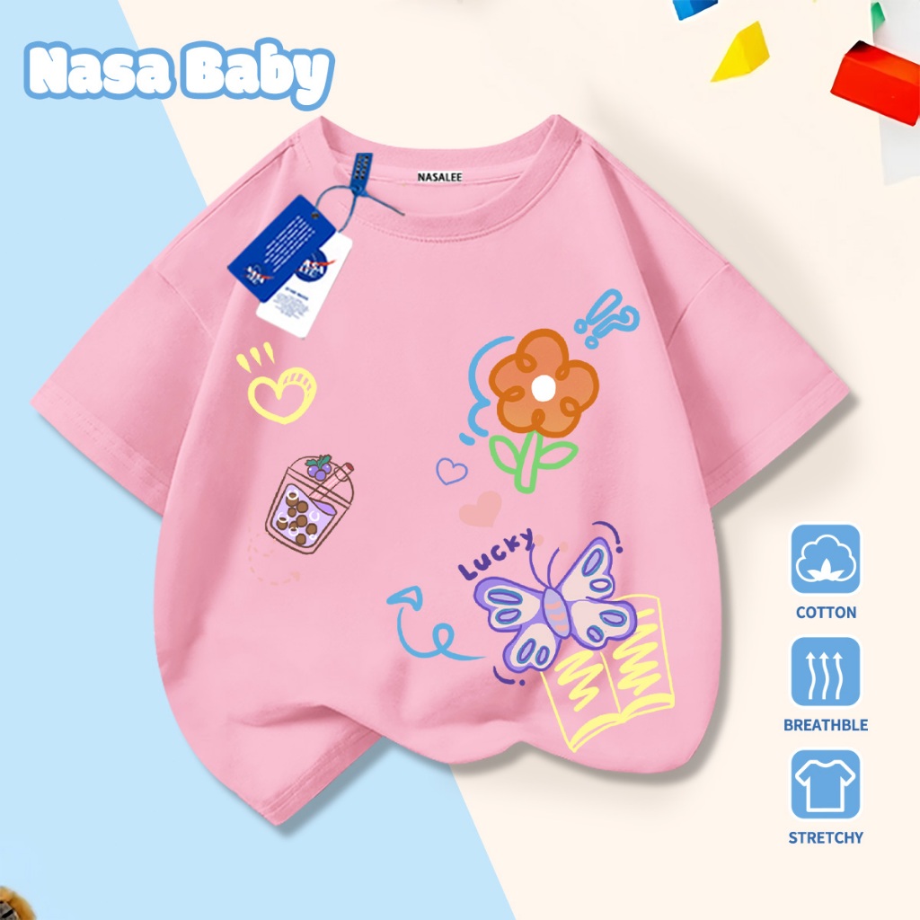 🚀Xu hướng hot 2026🚀 Áo thun trẻ em họa tiết bươm bướm NASA 100% chất liệu cotton Unisex Giao hàng ngay