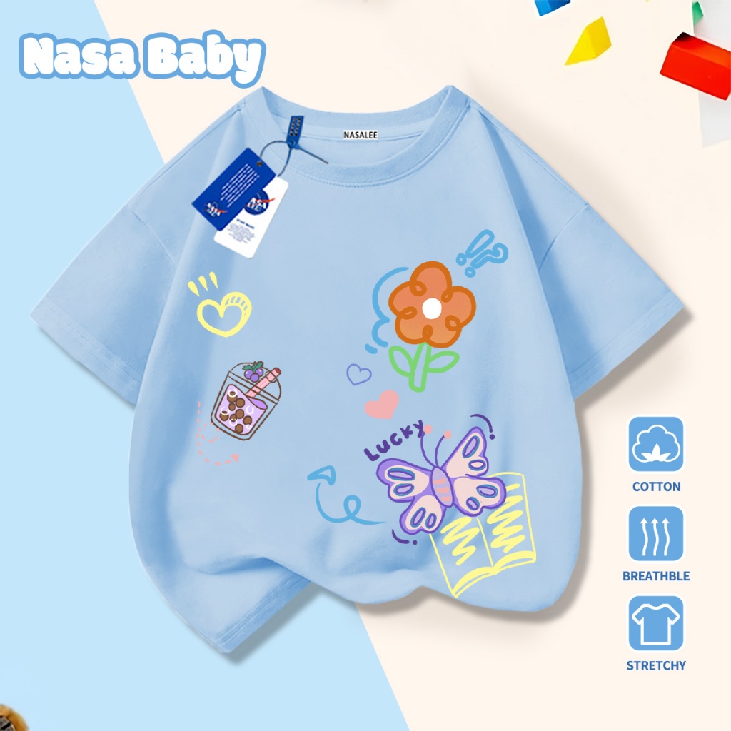 🚀Xu hướng hot 2026🚀 Áo thun trẻ em họa tiết bươm bướm NASA 100% chất liệu cotton Unisex Giao hàng ngay