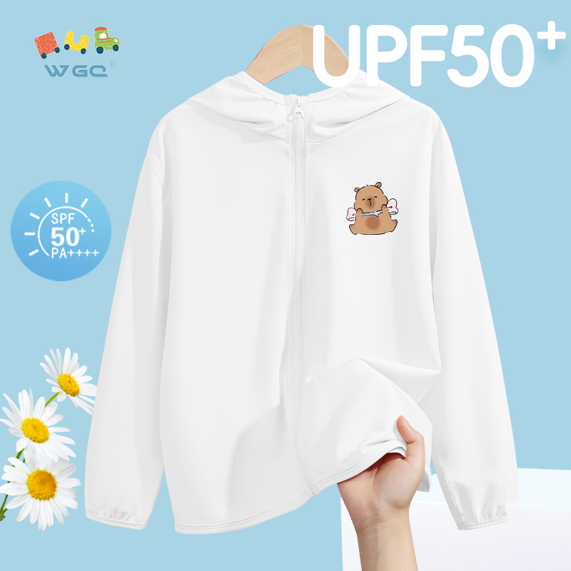 W.G.Q Quần áo chống nắng cho bé trai / bé gái, Thiết kế Cardigan có mũ trùm đầu in capybara, thoáng khí nhẹ, Chỉ số chống nắng 50 +
