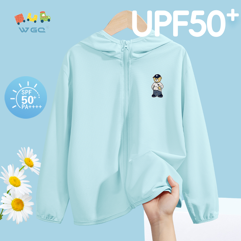 W.G.Q Quần áo chống nắng cho bé trai / bé gái, thiết kế Cardigan có mũ trùm đầu có in, thoáng khí nhẹ, chỉ số chống nắng 50 +