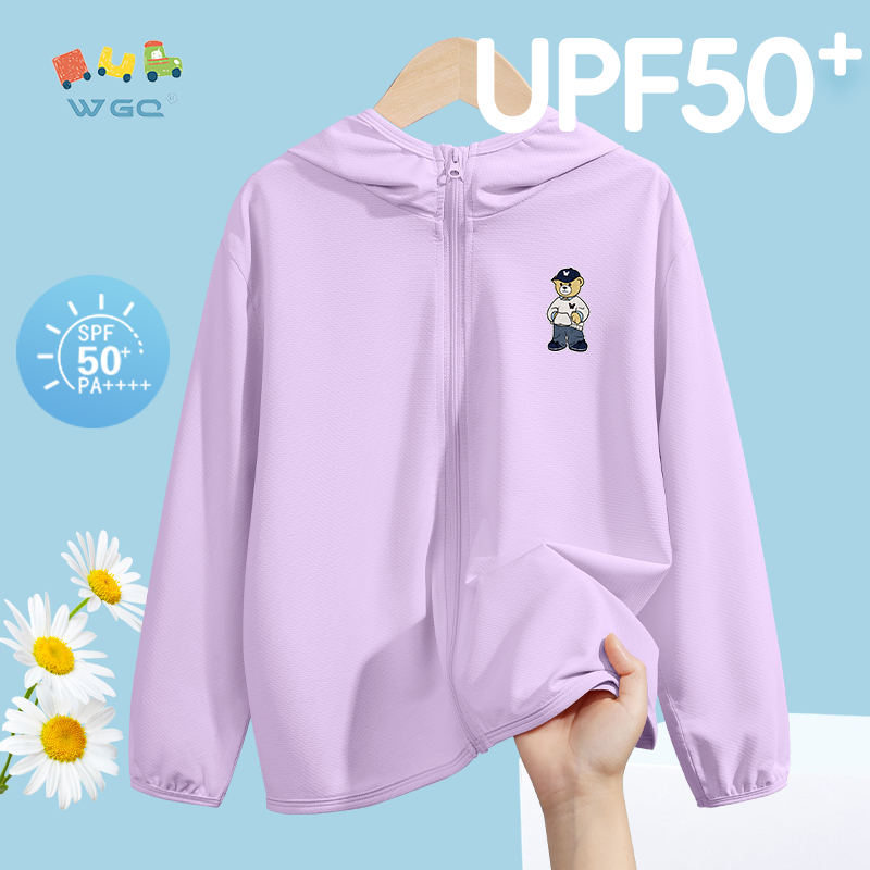 W.G.Q Quần áo chống nắng cho bé trai / bé gái, thiết kế Cardigan có mũ trùm đầu có in, thoáng khí nhẹ, chỉ số chống nắng 50 +