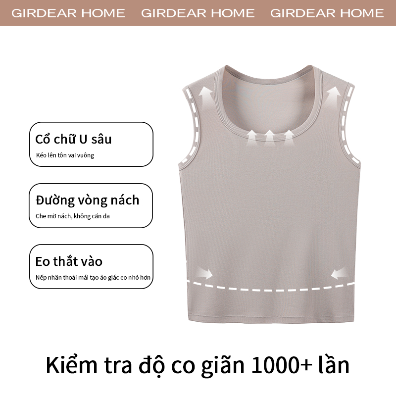Girdear Home Áo Dệt Kim Sọc Mỏng Modal Cotton Cho Nữ Mùa Xuân Hè Mới - Áo Tank Top Vai Rộng Slim Fit U Cổ, Thun Mềm Chất Liệu Căn Bản Màu Trơn,8511EA04
