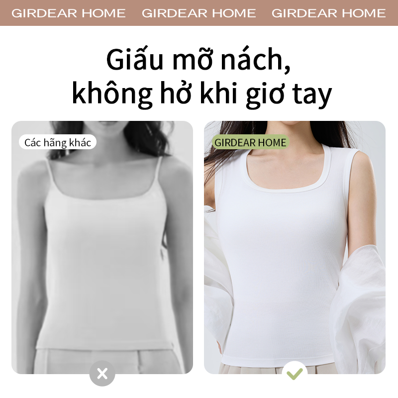 Girdear Home Áo Dệt Kim Sọc Mỏng Modal Cotton Cho Nữ Mùa Xuân Hè Mới - Áo Tank Top Vai Rộng Slim Fit U Cổ, Thun Mềm Chất Liệu Căn Bản Màu Trơn,8511EA04