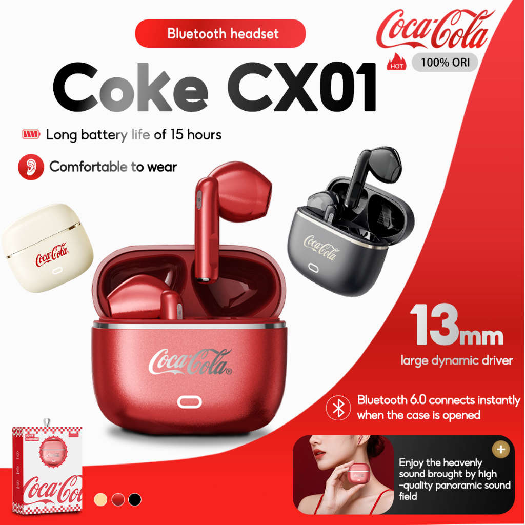 Tai nghe Coca-Cola CX01 tai nghe nhét tai Bluetooth 6.0 Âm thanh vòm có Mic