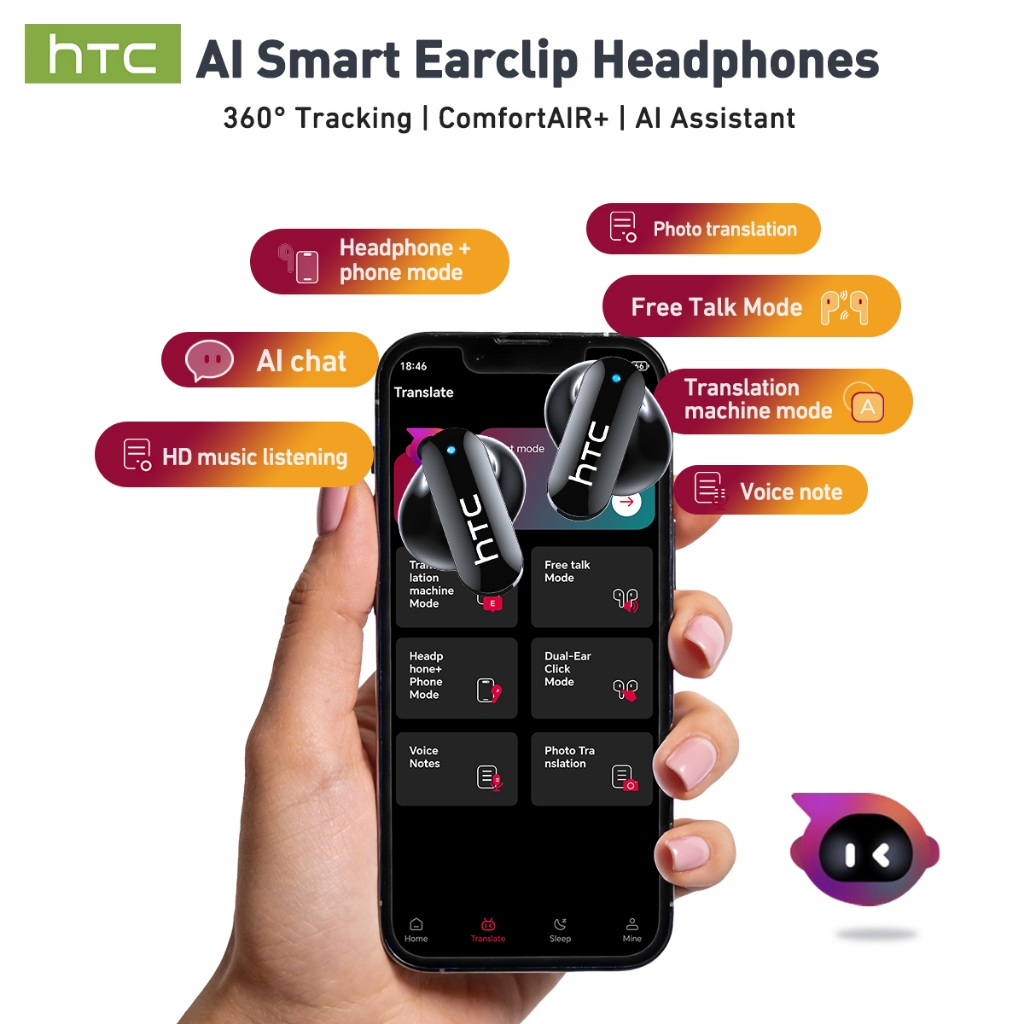Tai nghe dịch HTC NE71 Tai nghe Bluetooth 6.0 AI Dịch trực tiếp Màn hình LED thông minh HiFi Chất lượng âm thanh Công nghệ khử tiếng ồn | BigBuy360 - bigbuy360.vn