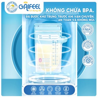 GAIFEEL Túi trữ sữa 200ml có dây kéo kín an toàn Bao gồm vòng đổi màu nhiệt độ (30 cái / hộp)
