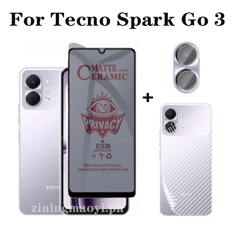 3in1 Dành Cho Tecno Spark Go 3 Phim Gốm Mềm Chống Riêng Tư Cho Tecno Spark Go 2 1 1S Go 2025 Bảo Vệ Màn Hình + Phim Ống Kính + Phim Mặt Sau