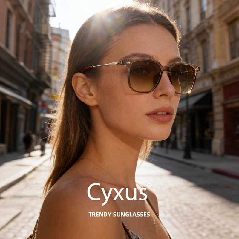 Cyxus Kính râm gọng vuông kim loại cổ điển | Chống tia UV400 | Gọng nhẹ | Tròng kính màu nâu | Unisex | Tạo phong cách đường phố, phù hợp cho sử dụng hàng ngày 1353