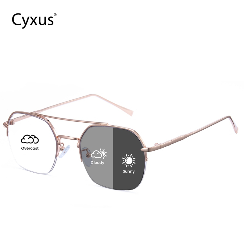 Cyxus Kính Đổi Màu Chống Ánh Sáng Xanh Gọng Phi Công Kim Loại Bảo Vệ Mắt Giảm Mỏi Mắt Cho Nam Và Nữ 8344