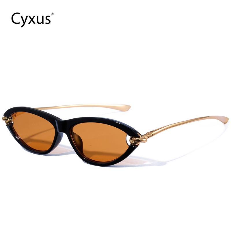 Cyxus Kính Mát Nữ Mắt Mèo Gọng Oval Thời Trang Chống Tia UV Và Chống Chói Cho Nữ Kiểu Dáng Hẹp Gọng Kim Loại 1344