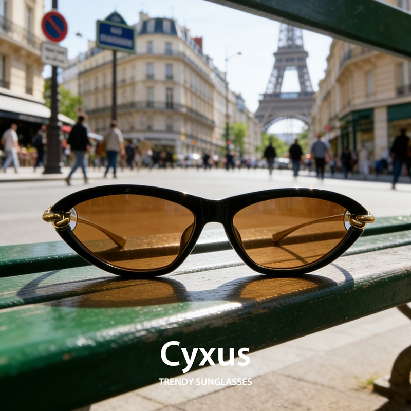 Cyxus Kính Mát Nữ Mắt Mèo Gọng Oval Thời Trang Chống Tia UV Và Chống Chói Cho Nữ Kiểu Dáng Hẹp Gọng Kim Loại 1344