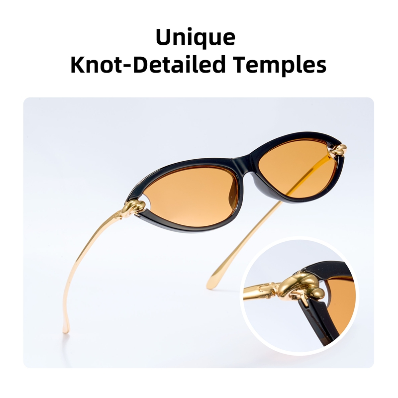 Cyxus Kính Mát Nữ Mắt Mèo Gọng Oval Thời Trang Chống Tia UV Và Chống Chói Cho Nữ Kiểu Dáng Hẹp Gọng Kim Loại 1344