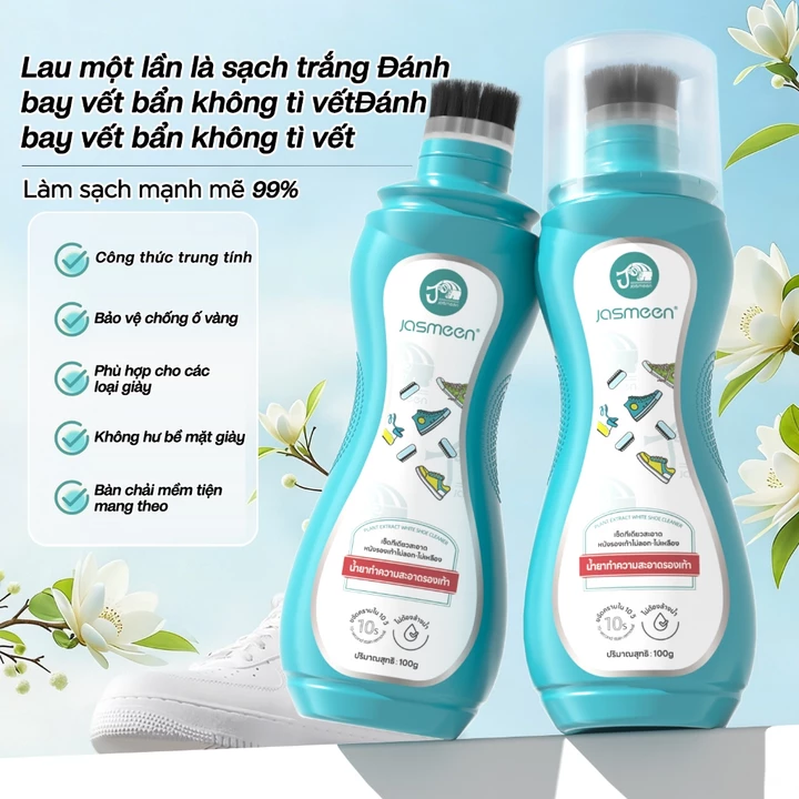 Chai Vệ Sinh Giày Dép JASMEEN 100g MẪU MỚI – Nước Tẩy Trắng, Làm Sạch Giày,Khử Mùi Dài Lâu, Không Cần Giặt