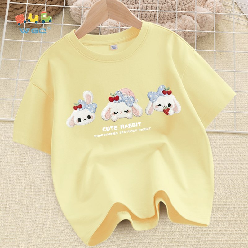 W.G.Q Áo thun cho bé gái , vải Cotton 100% mềm mại thoải mái, thấm mồ hôi thoáng khí, có họa tiết in hình dễ thương