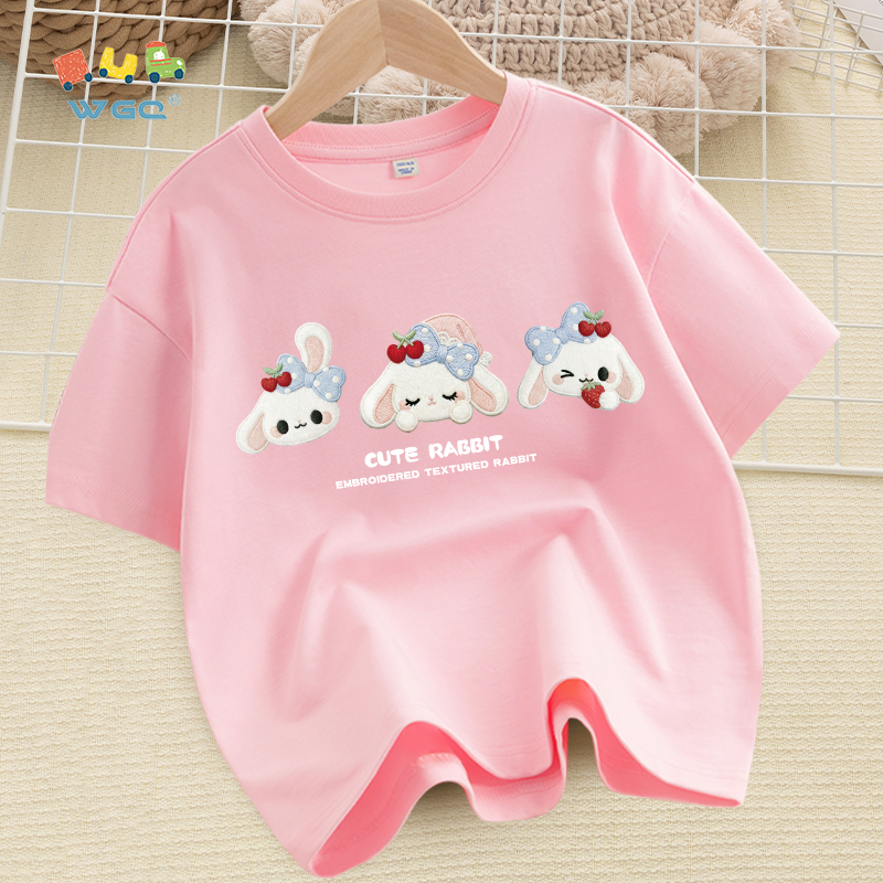 W.G.Q Áo thun cho bé gái , vải Cotton 100% mềm mại thoải mái, thấm mồ hôi thoáng khí, có họa tiết in hình dễ thương