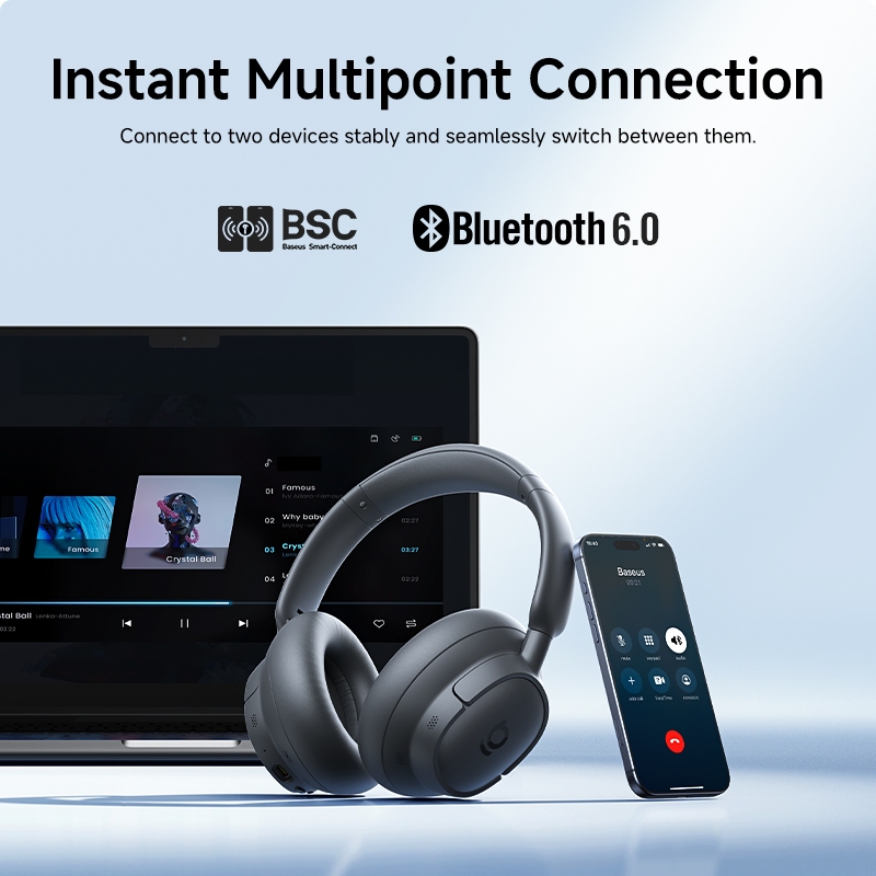 【New Arrivals】Baseus BH1 NC Lite Wireless Headphones Noise-Cancelling Headphones 80Hours Playtime Bluetooth 6.0