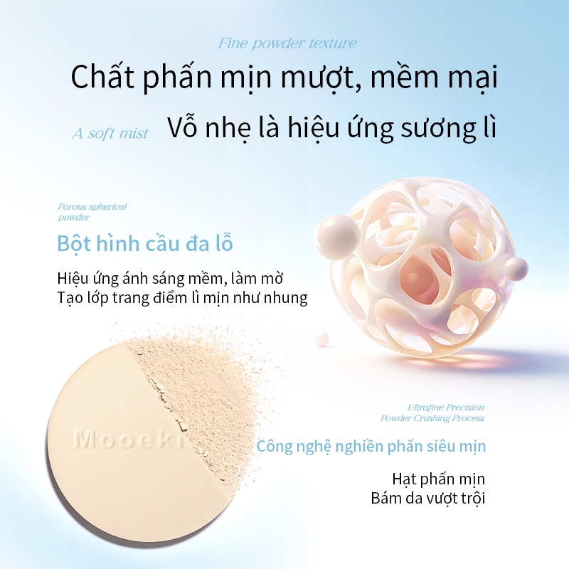 Phấn Phủ Mooekiss Dạng Bột, Kiềm Dầu, Lâu Trôi, Mịn Nhẹ, Soft Focus, Không Mốc