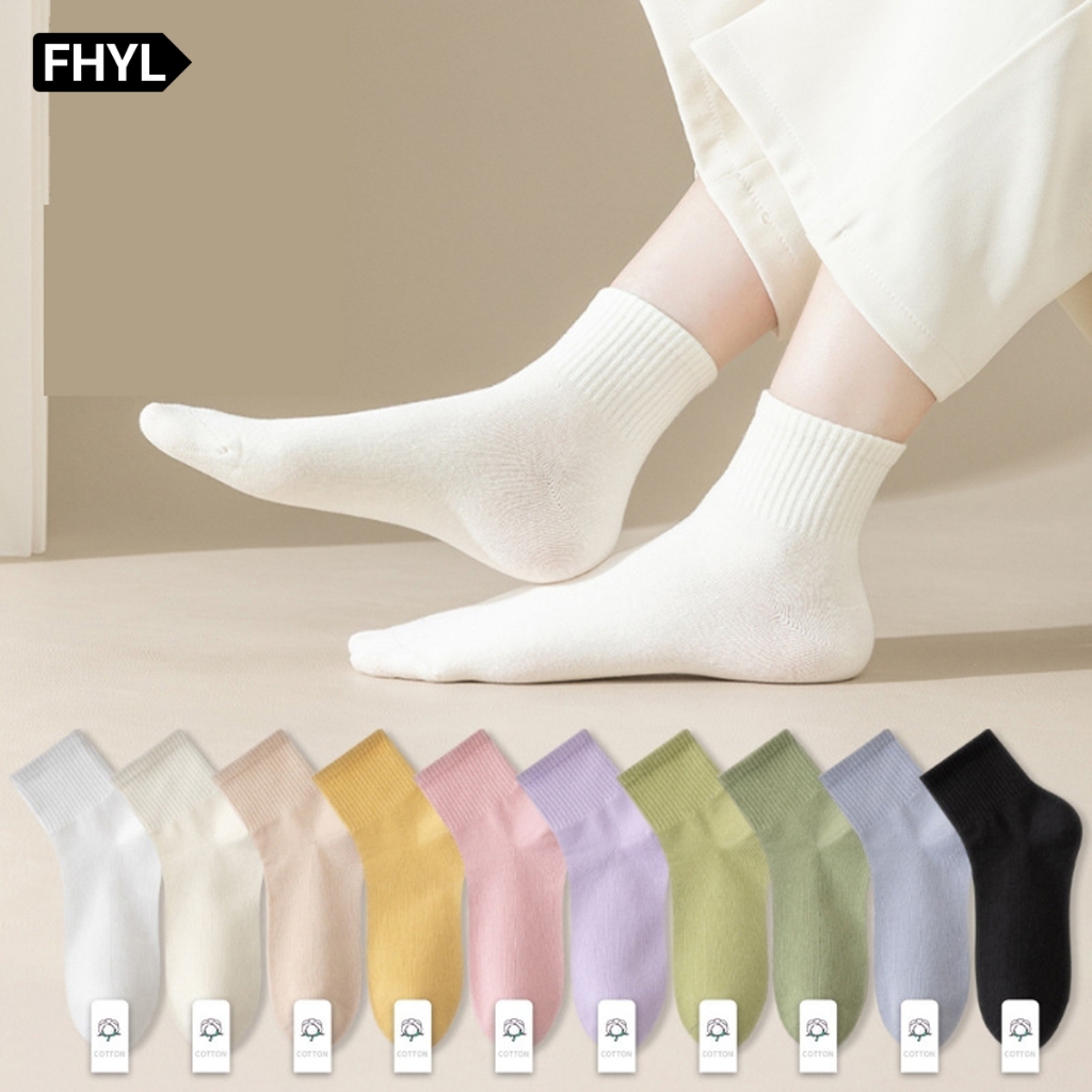 FHYL Vớ Cotton Cổ Ngắn Bo Chun Truyền Thống Nhiều Màu Thấm Hút Mồ Hôi Thời Trang Cho Nữ