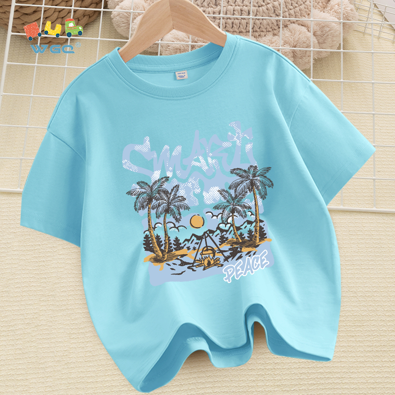 W.G.Q Áo thun cho bé trai / bé gái , vải 100% Cotton mềm mại thoải mái, thấm mồ hôi thoáng khí, có in phong cảnh